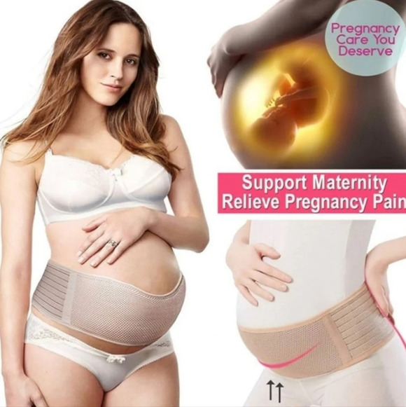 Maternity support belt Khaki tan elastic band stretchy comfort - Picture 3 of 7